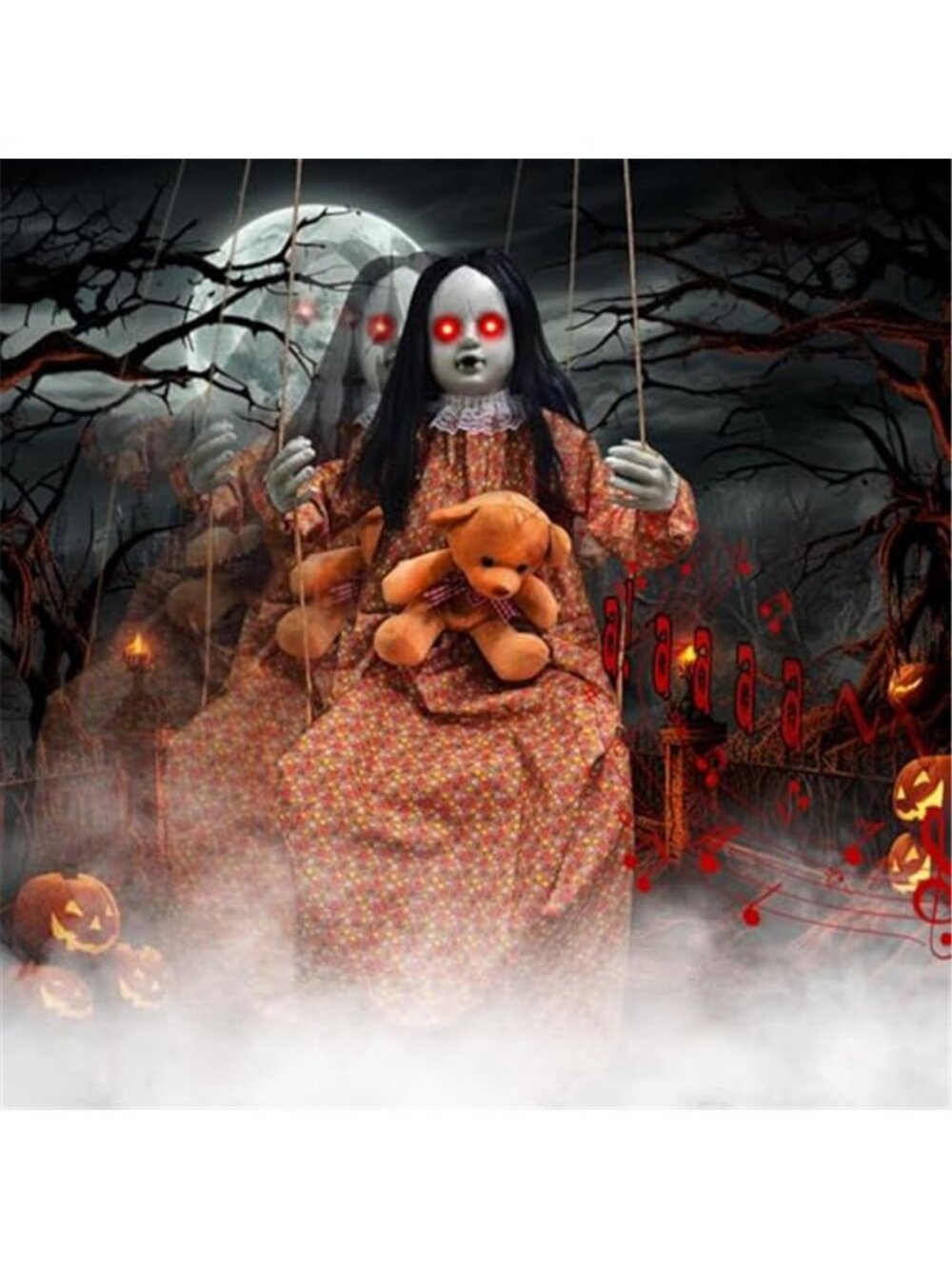Scary Halloween Decorations Outdoor, 45-Inch Hanging Swinging Doll Girl